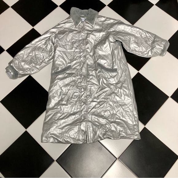 House Of Sunny The 60 Cosmo Chrome Coat Oversized Quilted Silver Sz US 8 (UK 12) - Picture 9 of 13